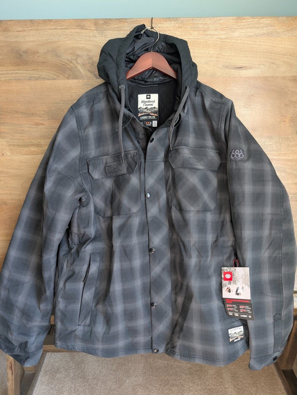 NWT 686 Woodland Flannel Insulated Jacket Mens XL Gray Plaid Hooded Full Zip